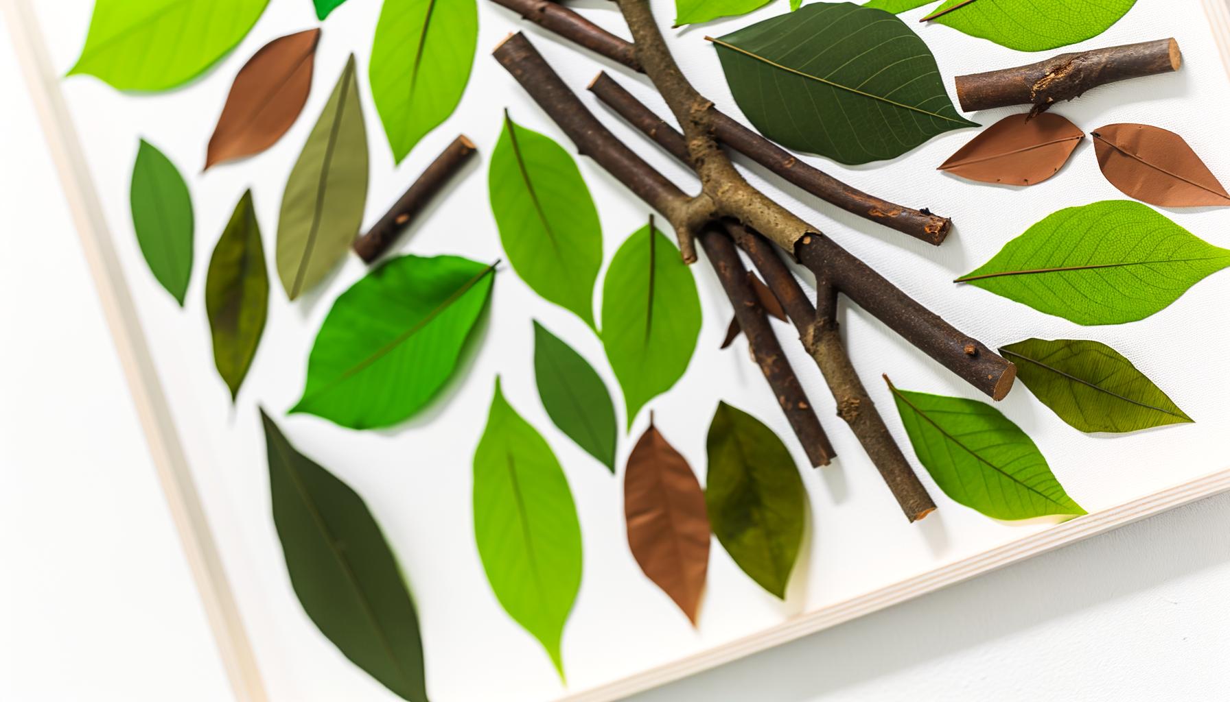 nature inspired diy wall art with leaves and twigs 0