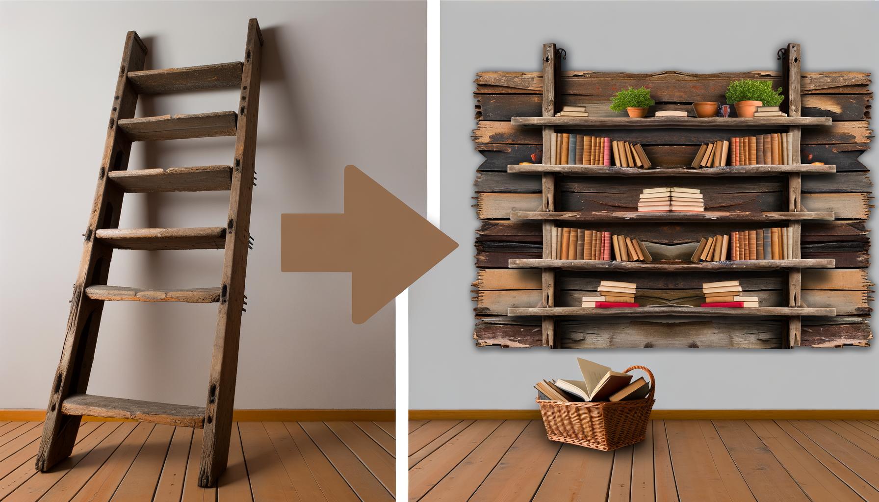 turn an old ladder into a rustic bookshelf 0 39